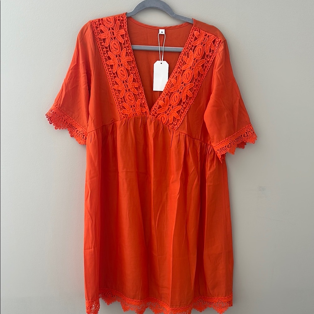 Orange Lace Trim Dress